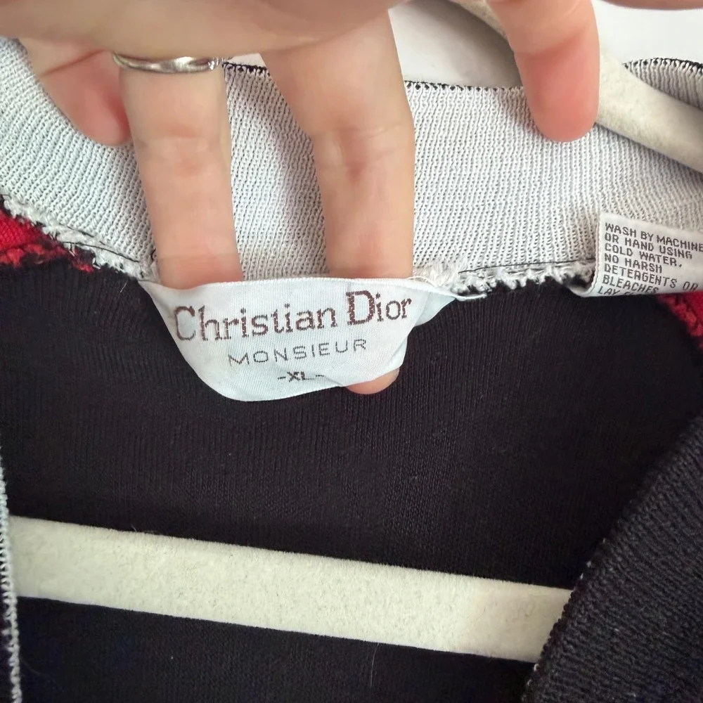 Vintage Christian Dior Monsieur Varsity Track Jacket Zip Up Mens XL Black Luxury